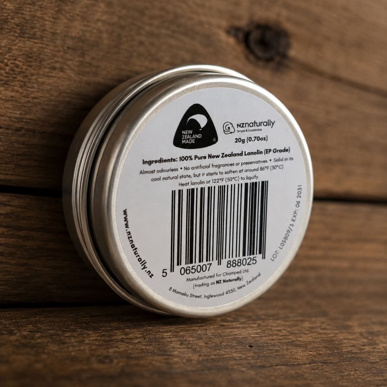 Pure New Zealand Lanolin - EP Grade, Jars (20g)