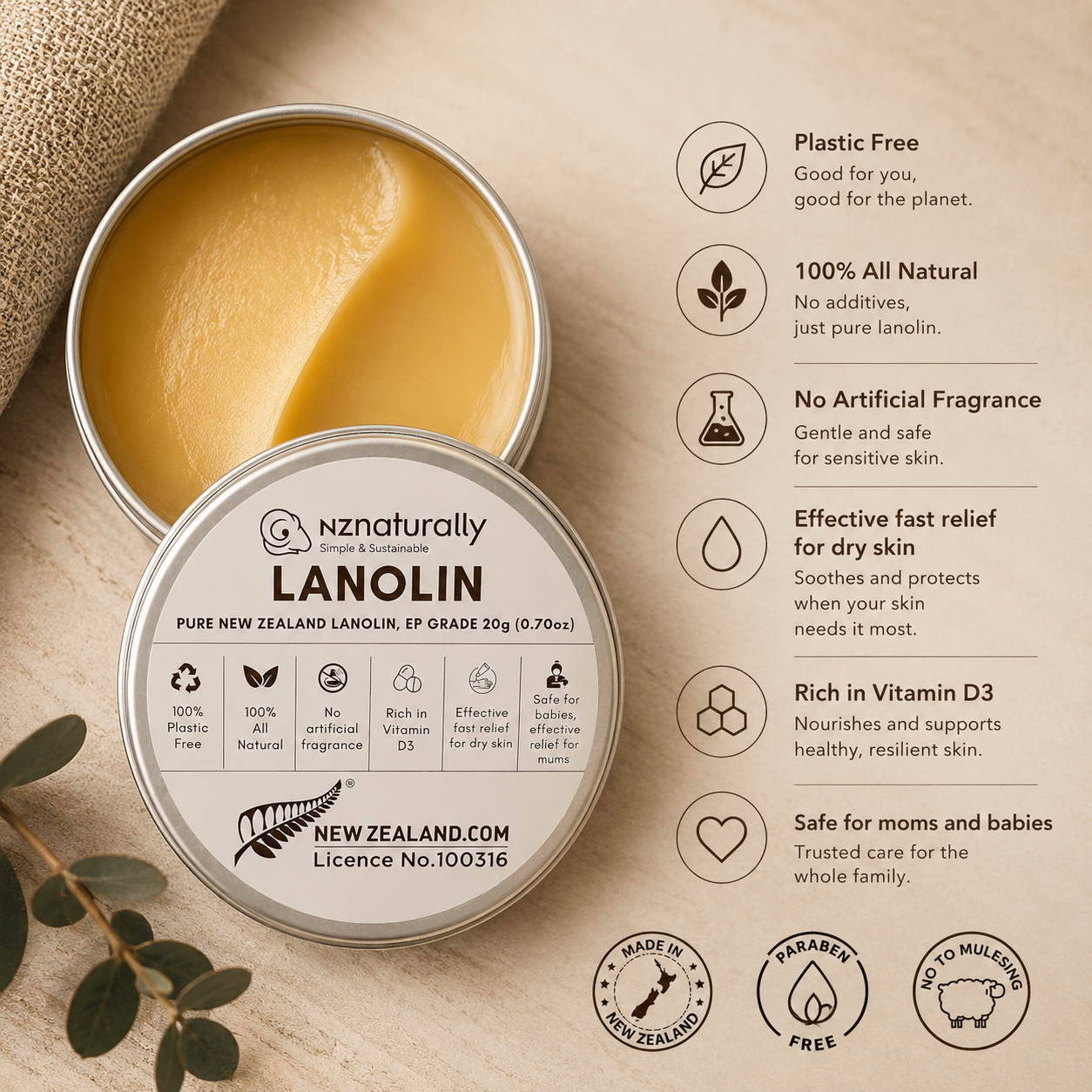 Pure New Zealand Lanolin - EP Grade, Jars (100g - 600g)